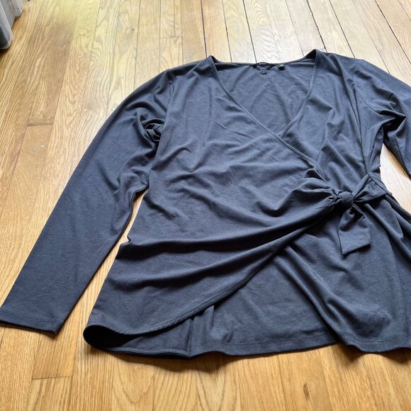 Betabrand Size XXL Charcoal Gray Karen Stretch Side Tie Long Sleeve Wrap Top - Picture 12 of 16